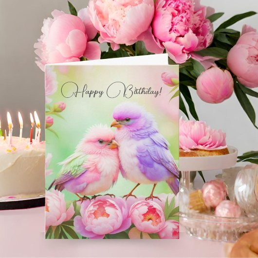 Happy Birthday Pastel Harmony: pluizige zangvogels Kaart