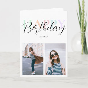 Happy Birthday Pastel kleurenscript foto Kaart