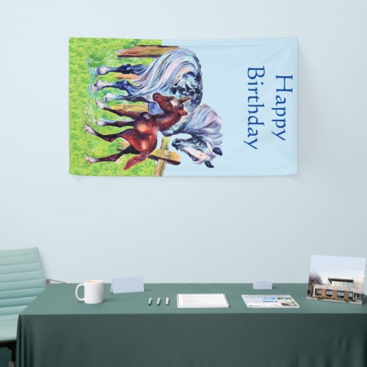 Happy Birthday Pastel Moeder Horse Brown Baby Colt Spandoek (Beurs)