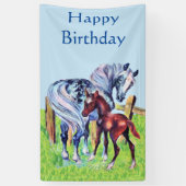Happy Birthday Pastel Moeder Horse Brown Baby Colt Spandoek (Verticaal)