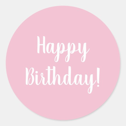 Happy Birthday Pastel Pink White Typografie Ronde Sticker (Voorkant)