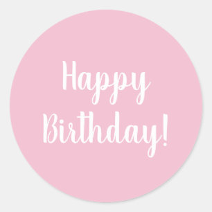 Happy Birthday Pastel Pink White Typografie Ronde Sticker