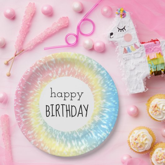 Happy Birthday Pastel Tie Dye Hippie Swirl Papieren Bordje (Feest)