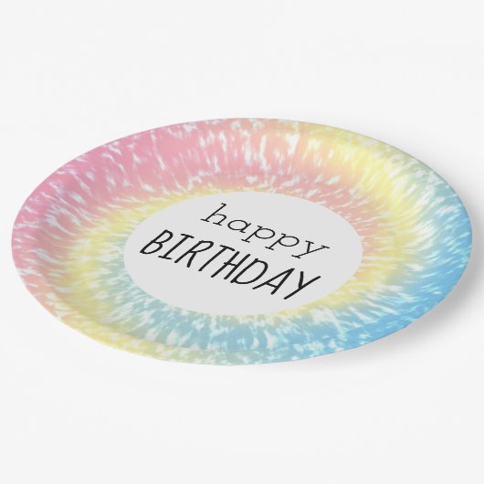 Happy Birthday Pastel Tie Dye Hippie Swirl Papieren Bordje (Gekanteld)