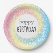 Happy Birthday Pastel Tie Dye Hippie Swirl Papieren Bordje (Voorkant)