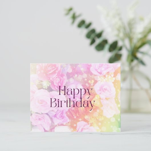 Happy Birthday Pastel Waterverf Rozen Briefkaart (Staand voorkant)