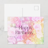 Happy Birthday Pastel Waterverf Rozen Briefkaart (Voorkant / Achterkant)