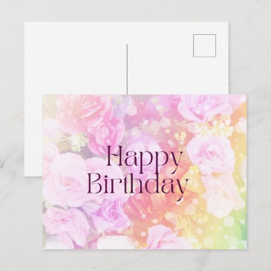 Happy Birthday Pastel Waterverf Rozen Briefkaart (Voorkant / Achterkant)