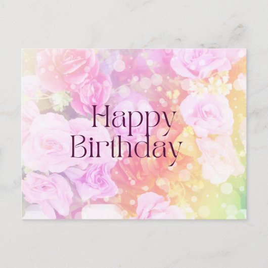 Happy Birthday Pastel Waterverf Rozen Briefkaart (Voorkant)