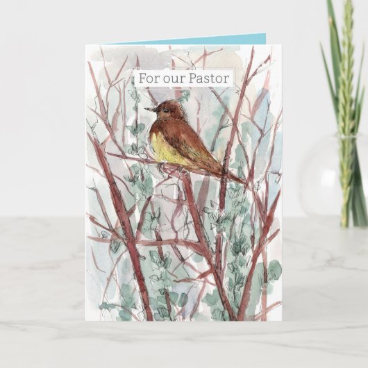 Happy Birthday Pastor Bird Trees Watercolor Kaart (Voorkant)