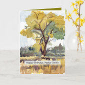 Happy Birthday Pastor Fall Tree Watercolor Custom Kaart (Gele Bloem)