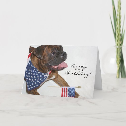 Happy Birthday Patriotic Boxer Dog wenskaart Kaart (Voorkant)