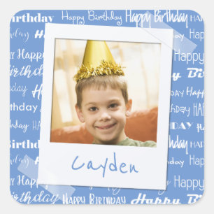 Happy Birthday Pattern Blue Party Kinder foto Vierkante Sticker