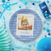 Happy Birthday Pattern Blue Party Kinder Photo Fun Papieren Bordje (Feest)