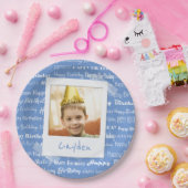 Happy Birthday Pattern Blue Party Kinder Photo Fun Papieren Bordje (Feest)