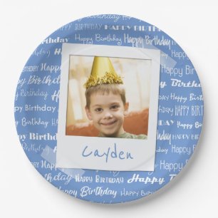 Happy Birthday Pattern Blue Party Kinder Photo Fun Papieren Bordje