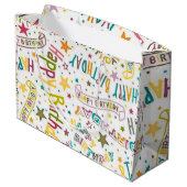 Happy Birthday Pattern Custom Gift Bag Groot Cadeauzakje (Achterkant Gekanteld)