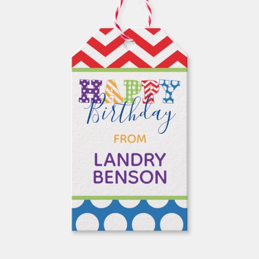 Happy Birthday Pattern Gepersonaliseerde Gift Labe Cadeaulabel (Voorkant)