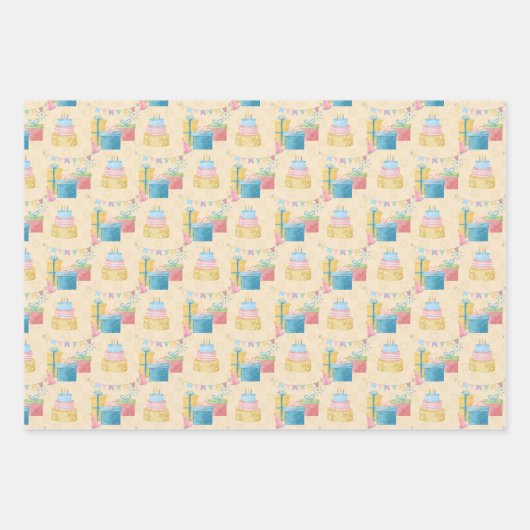 Happy Birthday Pattern-ontwerp Waterverf Inpakpapier Vel (Voorkant 3)