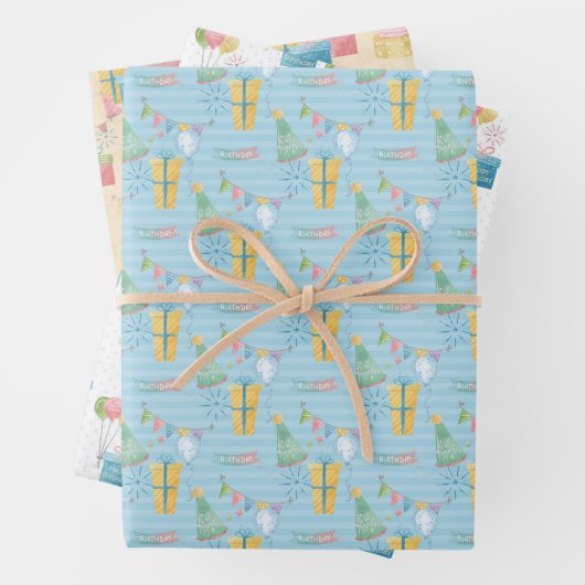 Happy Birthday Pattern-ontwerp Waterverf Inpakpapier Vel (In situ)