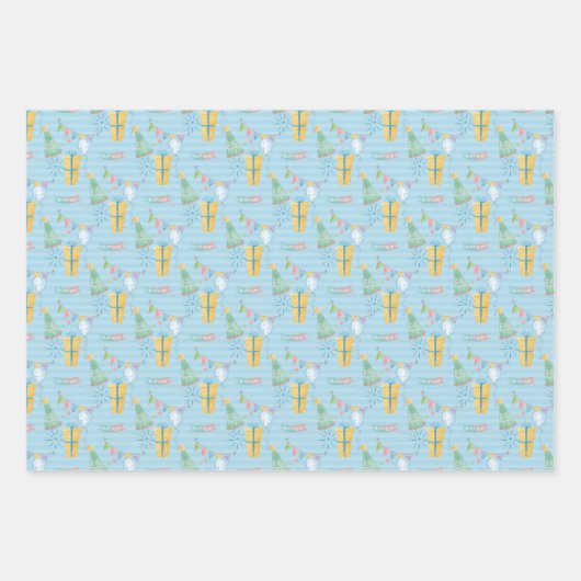 Happy Birthday Pattern-ontwerp Waterverf Inpakpapier Vel (Voorkant)