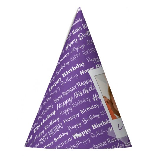 Happy Birthday Pattern Paarse Party Kinder Foto Feesthoedjes (Links)