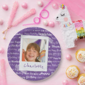 Happy Birthday Pattern Paarse Party Kinder Foto Papieren Bordje (Feest)