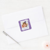 Happy Birthday Pattern Paarse Party Kinder Foto Vierkante Sticker (Envelop)