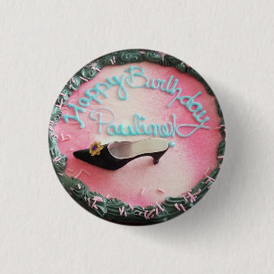 Happy Birthday Pauline Cake Pink High Hiel Shoe Ronde Button 3,2 Cm