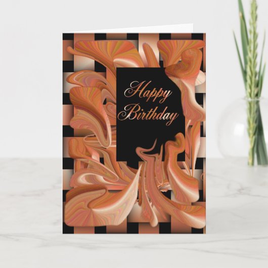 Happy Birthday Peach Swirl Kaart (Voorkant)