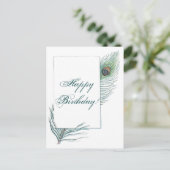Happy Birthday Peacock Feather Inspirerend Briefkaart (Staand voorkant)