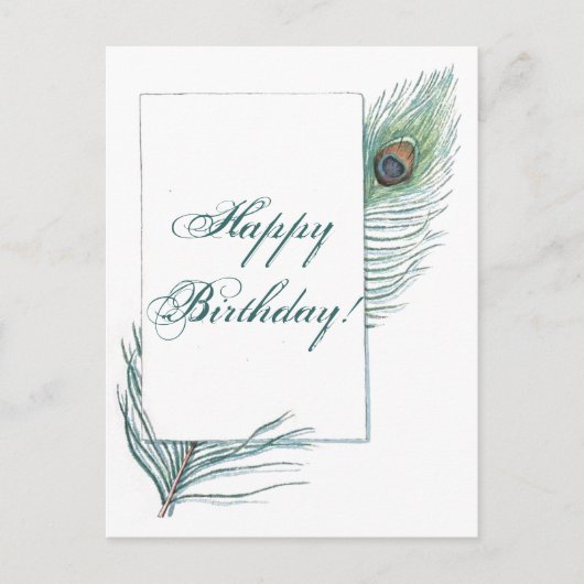 Happy Birthday Peacock Feather Inspirerend Briefkaart (Voorkant)