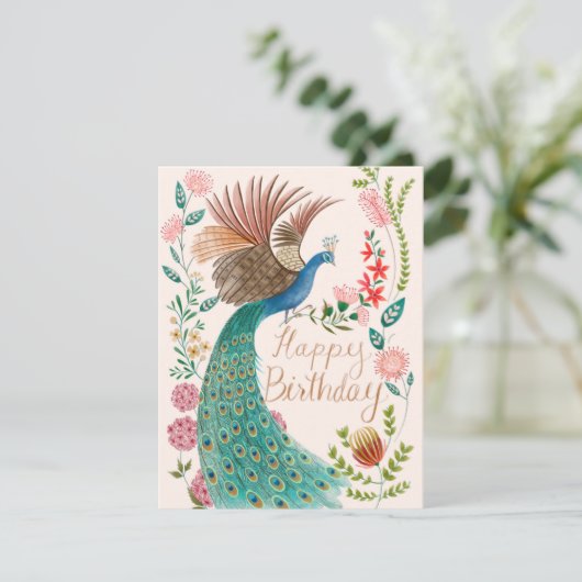  Happy Birthday Peacock Feestdagenkaart (Staand voorkant)