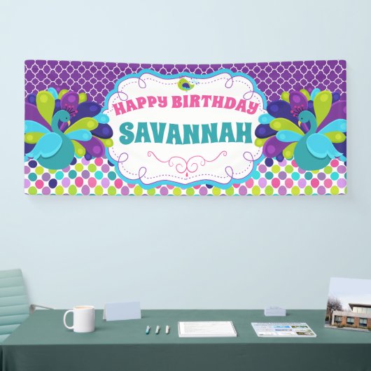 Happy Birthday Peacock Party Spandoek (Beurs)