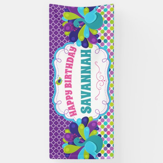 Happy Birthday Peacock Party Spandoek (Verticaal)