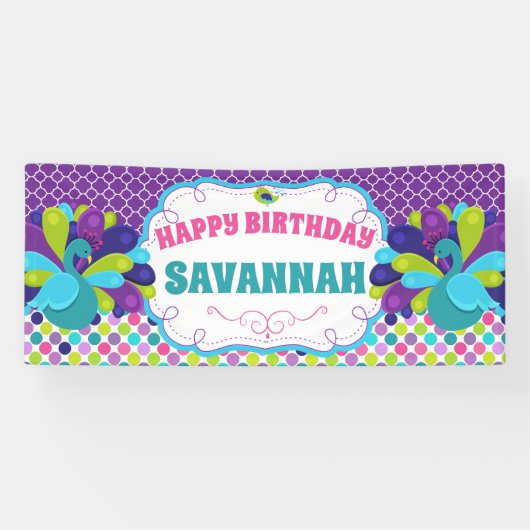 Happy Birthday Peacock Party Spandoek (Horizontaal)