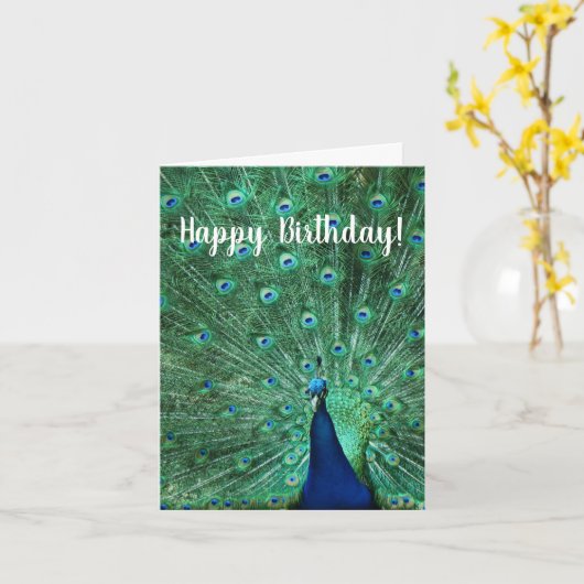 Happy Birthday Peacock Wenskaart Kaart (Gele Bloem)