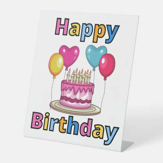 Happy Birthday Pedestal Sign Reclamebord Met Voetstuk (Voorkant)
