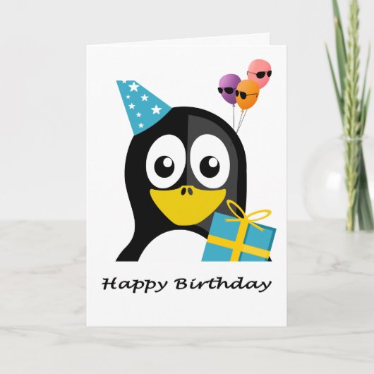 Happy Birthday Penguin & Cool Balloons Kaart (Voorkant)