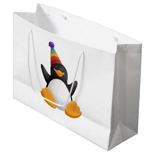 Happy Birthday Penguin Gift Bag Groot Cadeauzakje (Voorkant Gekanteld)