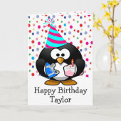 Happy Birthday Penguin Kinder Kaart (Gele Bloem)