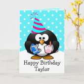 Happy Birthday Penguin Kinder Kaart (Gele Bloem)