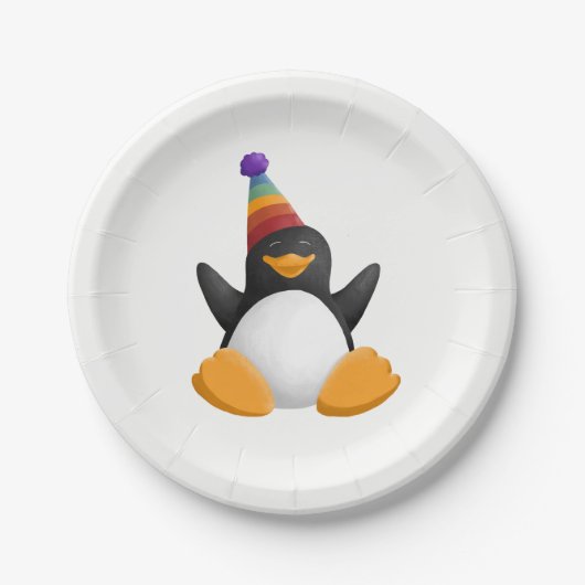 Happy Birthday Penguin Papieren Bordje (Voorkant)