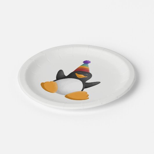 Happy Birthday Penguin Papieren Bordje (Gekanteld)