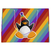 Happy Birthday Penguin Rainbow Gift Bag Large Cadeautasje (Voorkant)