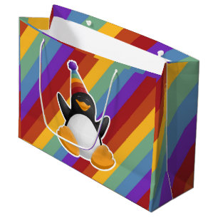 Happy Birthday Penguin Rainbow Gift Bag Large Cadeautasje