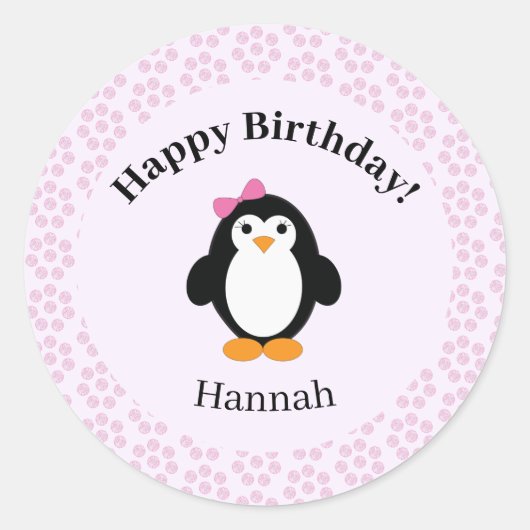 Happy Birthday Penguin Ronde Sticker (Voorkant)