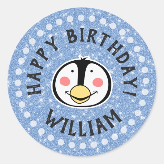 Happy Birthday Penguin Ronde Sticker (Voorkant)