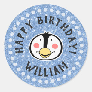 Happy Birthday Penguin Ronde Sticker