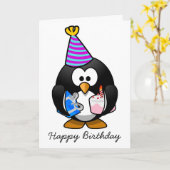 Happy Birthday Penguin Verjaardag Kaart (Gele Bloem)